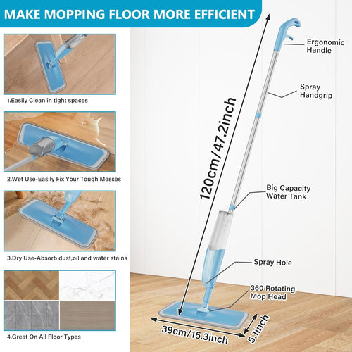 2-in-1 Spray Flat Mop with Refillable Water Tank